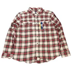 George Super Soft Plaid Flannel Shirt Men's Size L Heather Oatmeal Red Green NWT